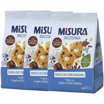 3X Misura Dolcesenza Frollini Biscotti con Scaglie di Cioccolato Senza Zuccheri Aggiunti 290g