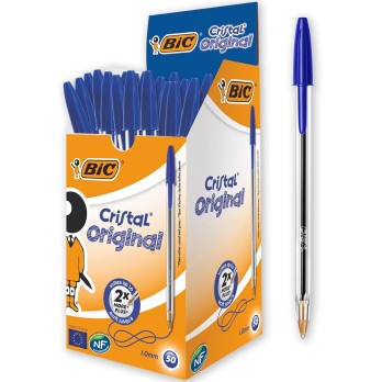 BIC Penne Blu a Sfera, Cristal Original, Punta Media, 1 mm, Confezione 50 Penne