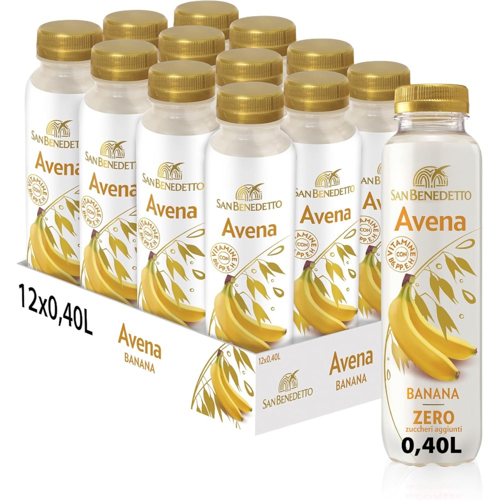 San Benedetto Avena alla Banana. Bevanda vegetale gustosa e nutriente Zero Zuccheri aggiunti 12x400 ml Zuccheri aggiunti 12x400
