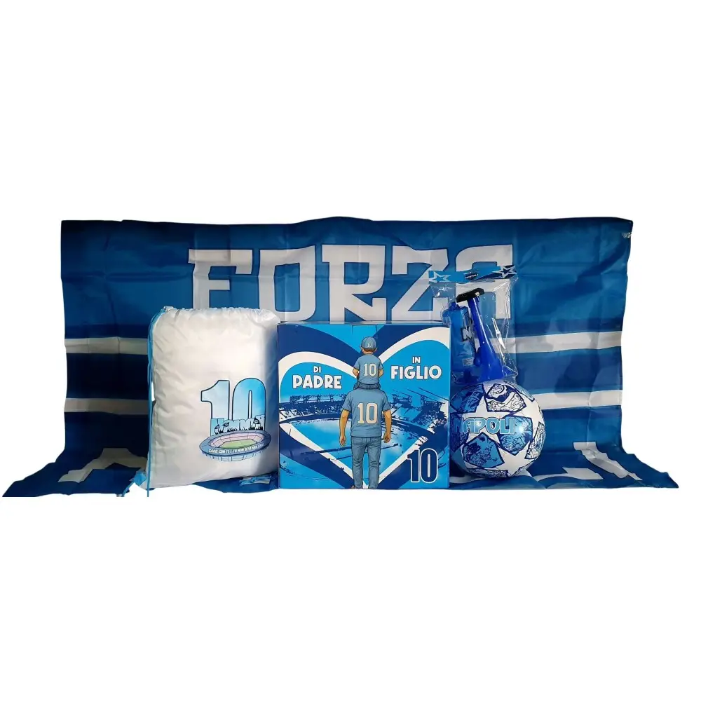 Kit del Tifoso Napoli FORZA AZZURRI con pallone e gadget stadio