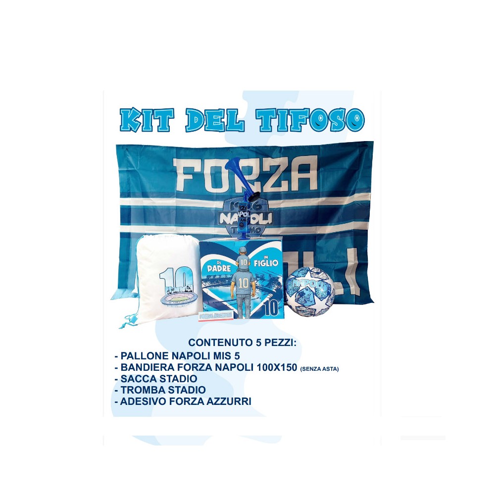 Kit del Tifoso Napoli FORZA AZZURRI con pallone e gadget stadio