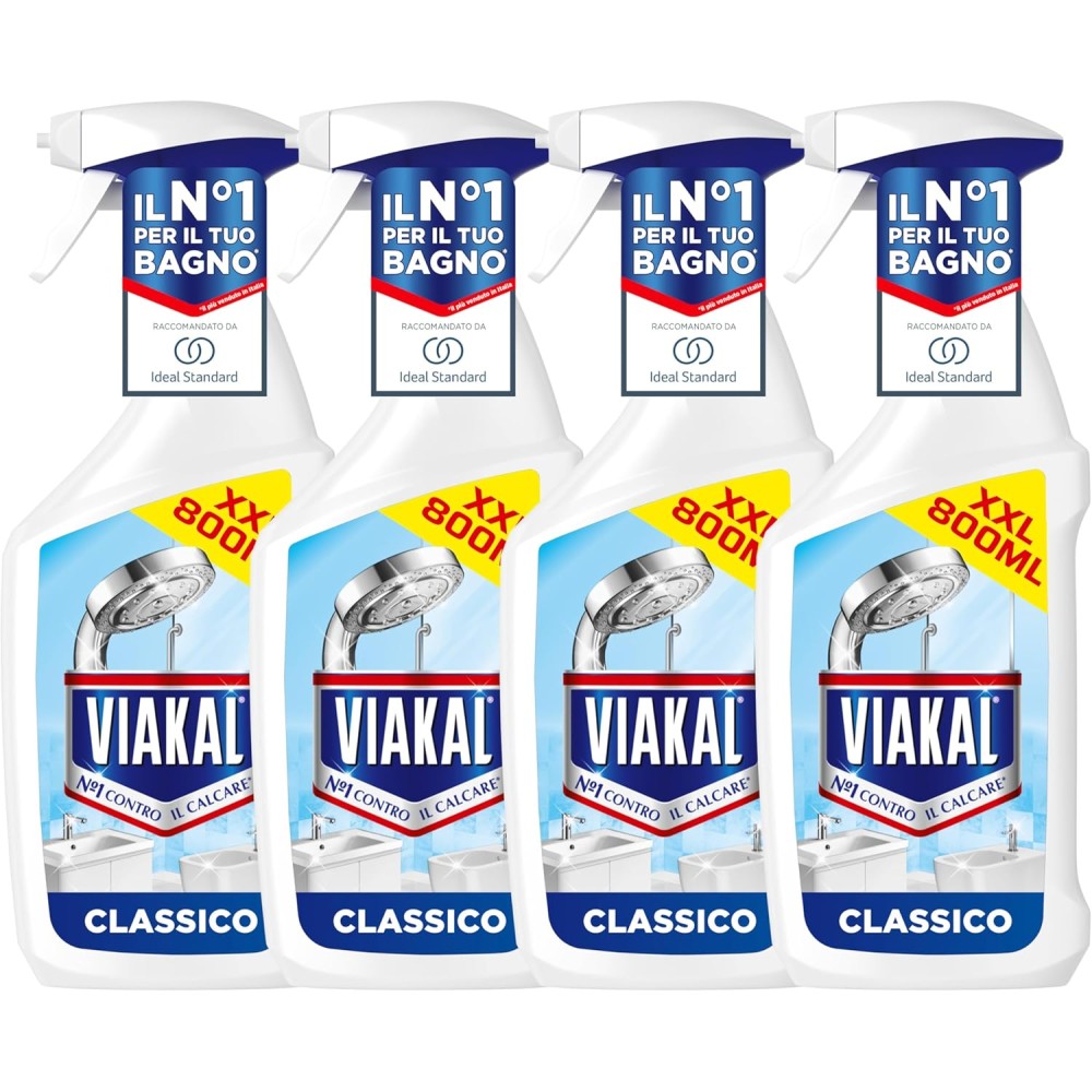 Viakal Classico Spray Per Rimuovere Fino Al 100% Di Calcare Con Tecnologia Anti-gocce, 4x800ml