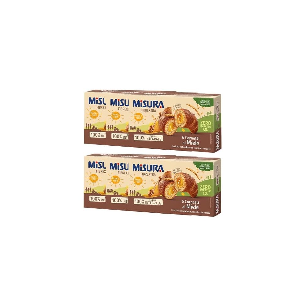 6X Misura Fibrextra Cornetti al Miele con Lievito Madre 100% Farina Integrale 308gr