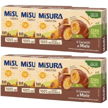 6X Misura Fibrextra Cornetti al Miele con Lievito Madre 100% Farina Integrale 308gr