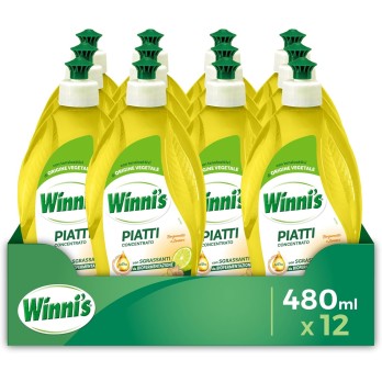 12 Winni's - Detersivo Piatti e Stoviglie a Mano, Bergamotto e Zenzero, Concentrato, Ipoallergenico
