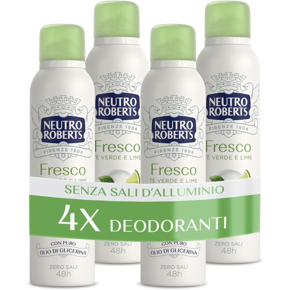 3 Neutro Roberts, Deodorante Spray Fresco Verde, Té Verde e Lime