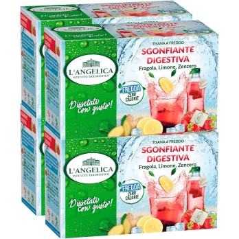 4x L'Angelica Tisana a Freddo Sgonfiante Digestiva con Fragola Limone e Zenzero Senza Calorie - 72 Filtri