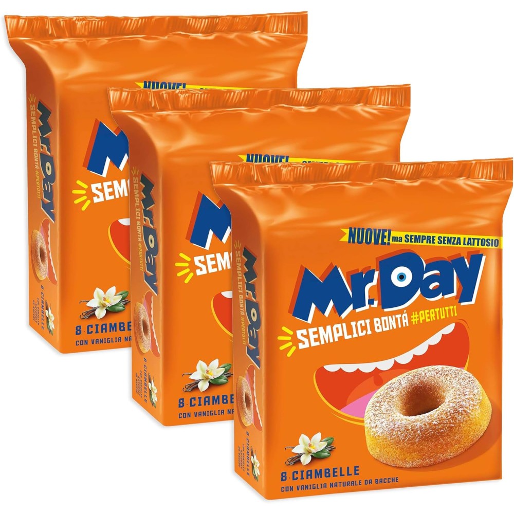 3X Mr. Day Ciambelle con Vaniglia Naturale da Bacche Senza Lattosio 320g