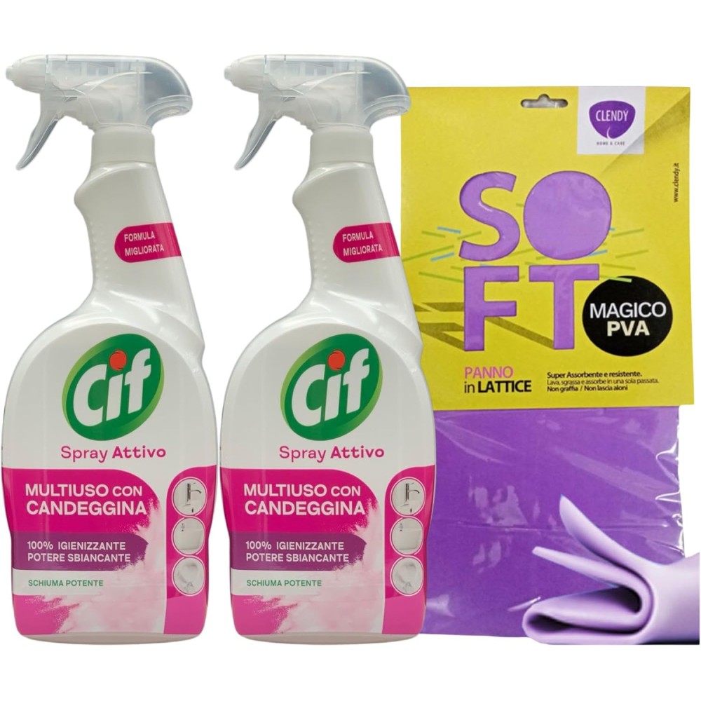 Cif detergente Spray Attivo MULTIUSO CANDEGGINA 650ml + Panno In Lattice SOFT 30x30 3 Spray+ Panno Lattice
