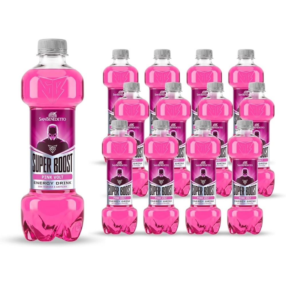 San Benedetto, Super Boost Energy Drink, Pink Volt, 12x375 ml, Bevanda Energetica Rinfrescante con Caffeina e Taurina