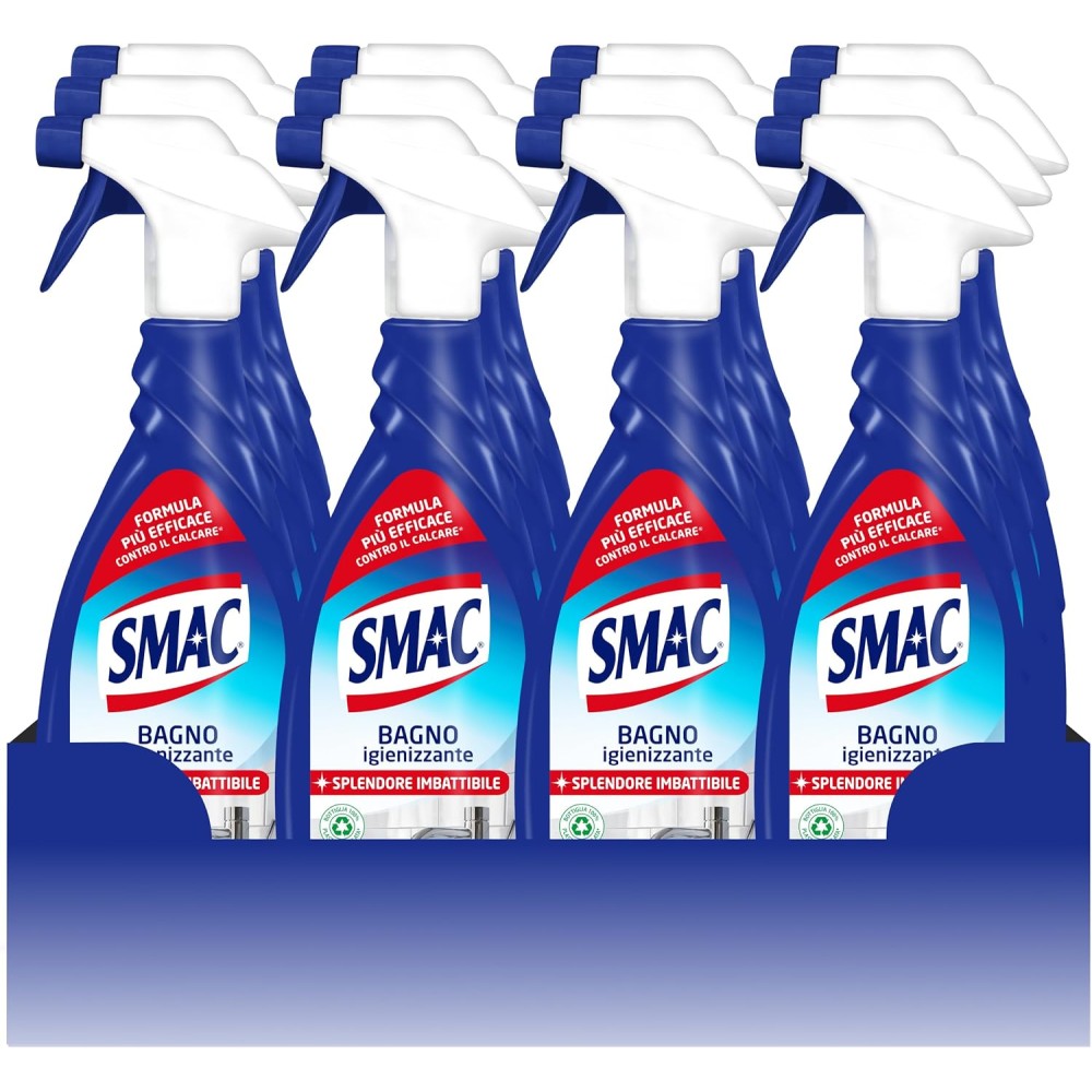 Smac - Bagno Igienizzante, Detergente Spray Multisuperficie con Azione Anticalcare 650 ml x 12 Pezzi
