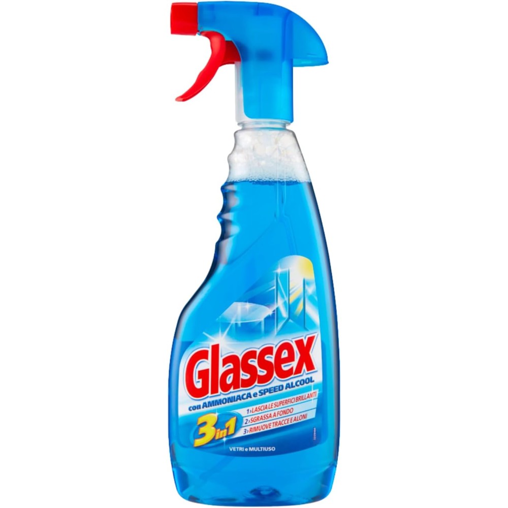 4 glassex Detergente Multiuso con Ammoniaca 500 ml kit con Spugna