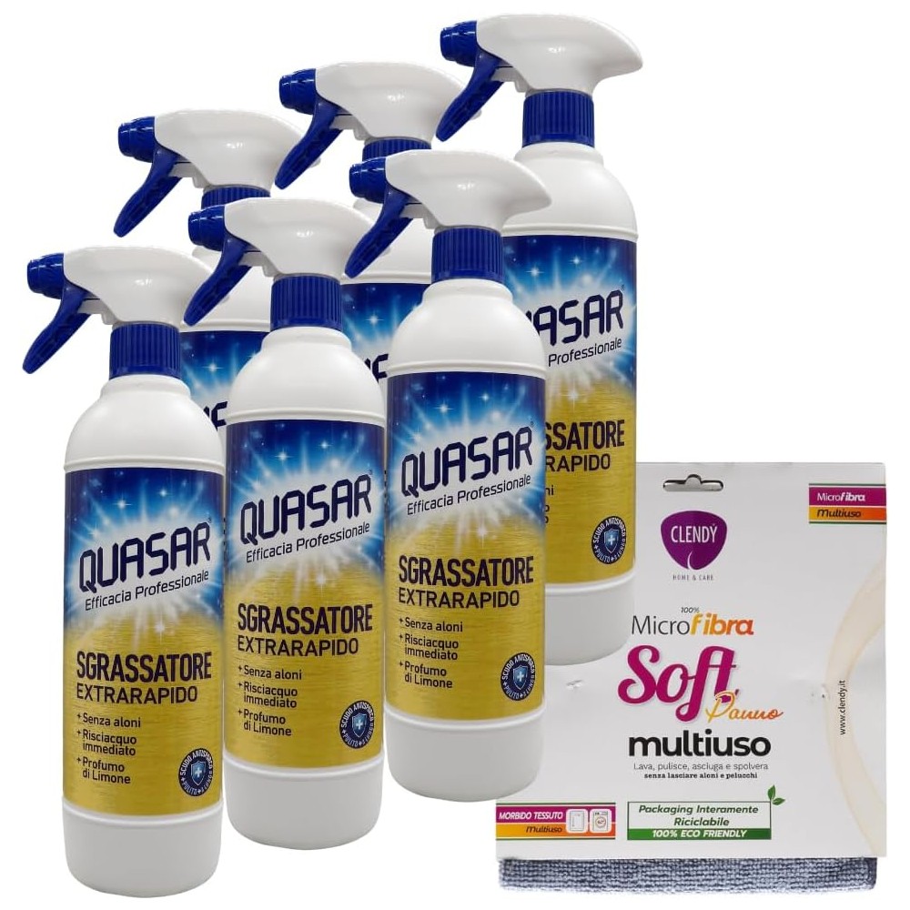 6 x Quasar SGRASSATORE EXTRARAPIDO Profumo Di Limone + spugna