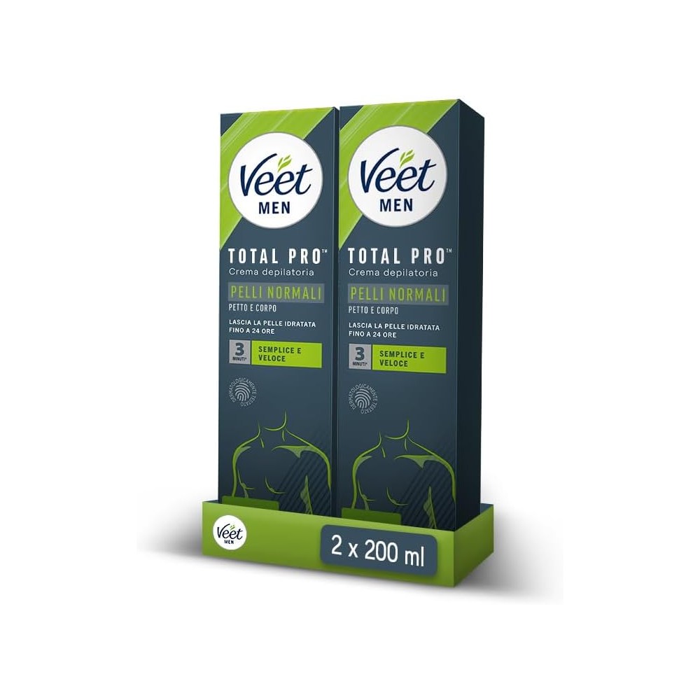 Veet Men Crema Depilatoria Uomo Petto e Corpo per Pelli Normali Dermatologicamente Testata 400 ml 2x200ml
