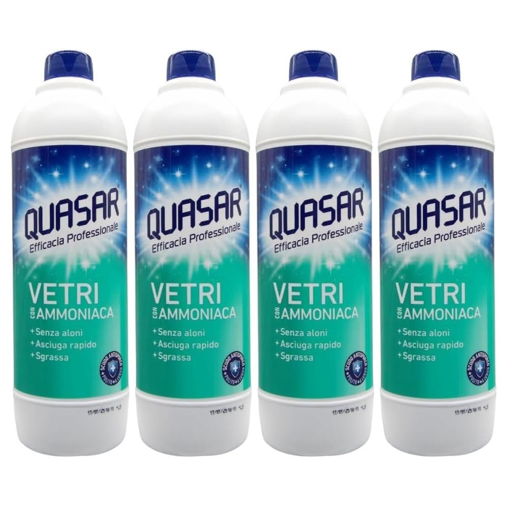Detergente, VETRI Con AMMONIACA, Ricarica. Asciuga Rapido, Sgrassa 580ml (4 Ricariche)