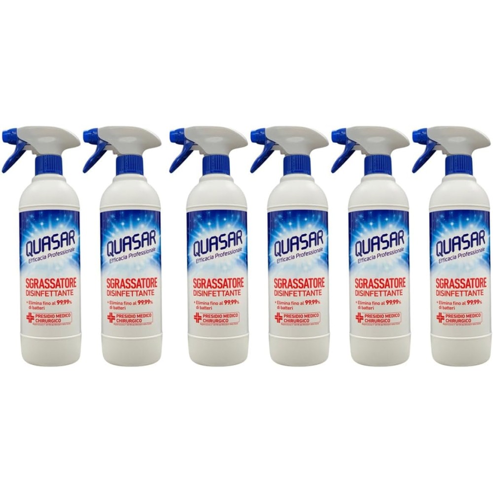 6 X Quasar Spray Sgrassatore Disinfettante Ideale Per Cucina Bagno e Capi D'Abbigliamento 580ml