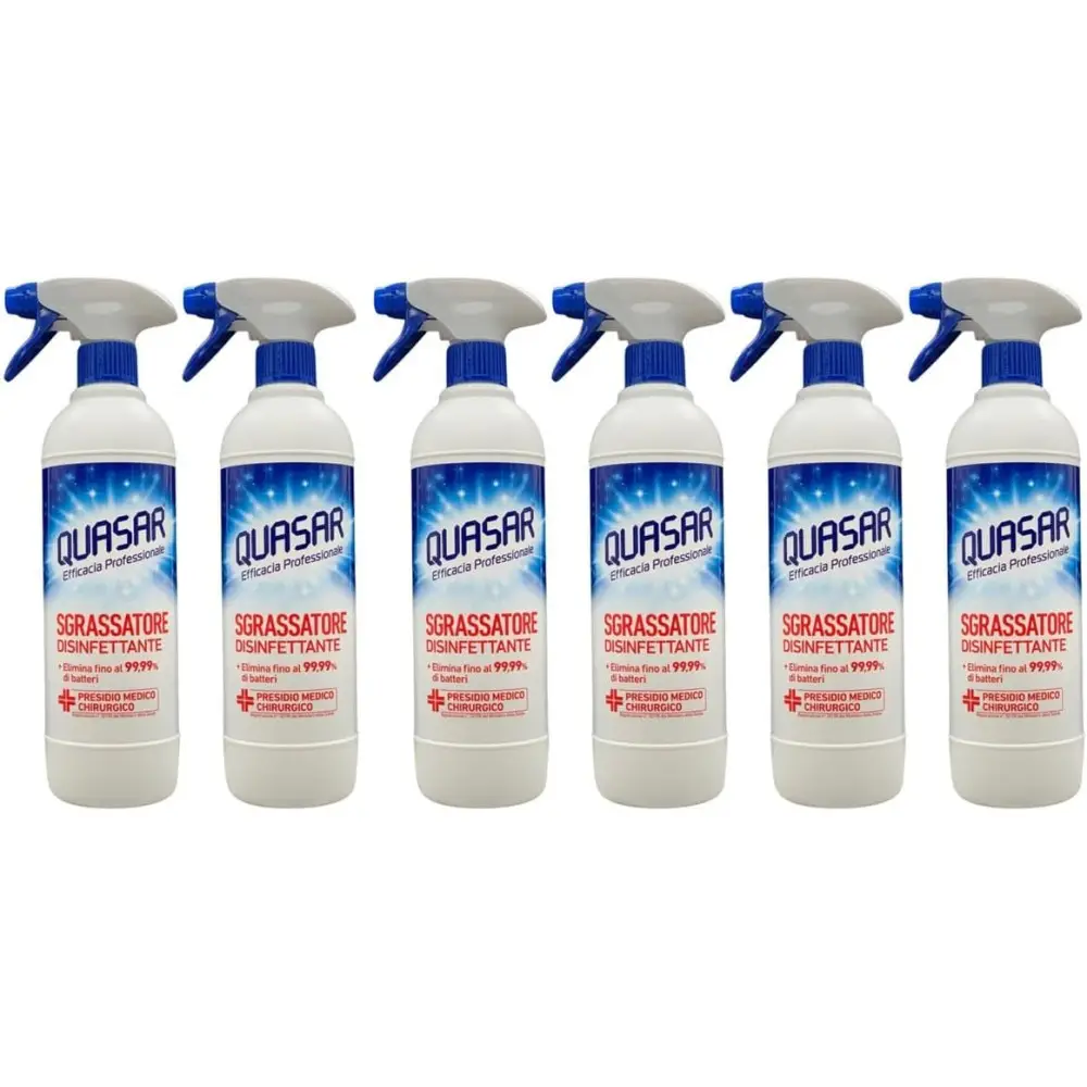 6 X Quasar Spray Sgrassatore Disinfettante Ideale Per Cucina Bagno e Capi D'Abbigliamento 580ml