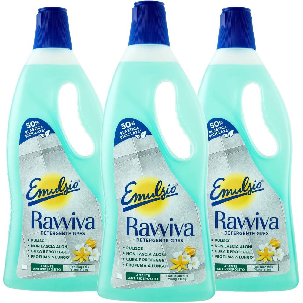 Emulsio Ravviva Gres Detergente Pavimenti Fiori Bianchi e Ylang-Ylang- 6 Flaconida 750ml