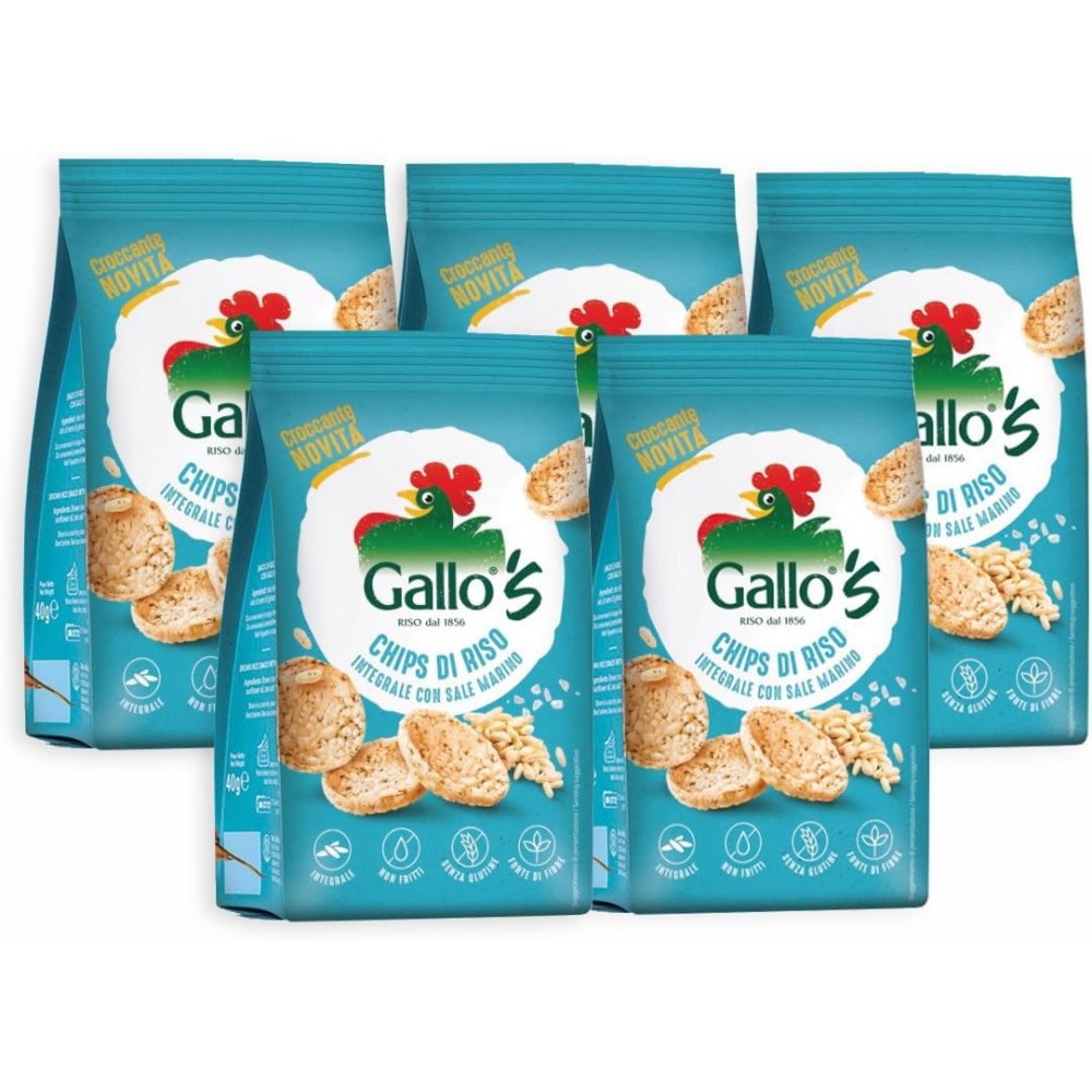 5X Gallo's Chips di Riso Integrale con Sale Marino Senza Glutine (Gluten Free) 40g