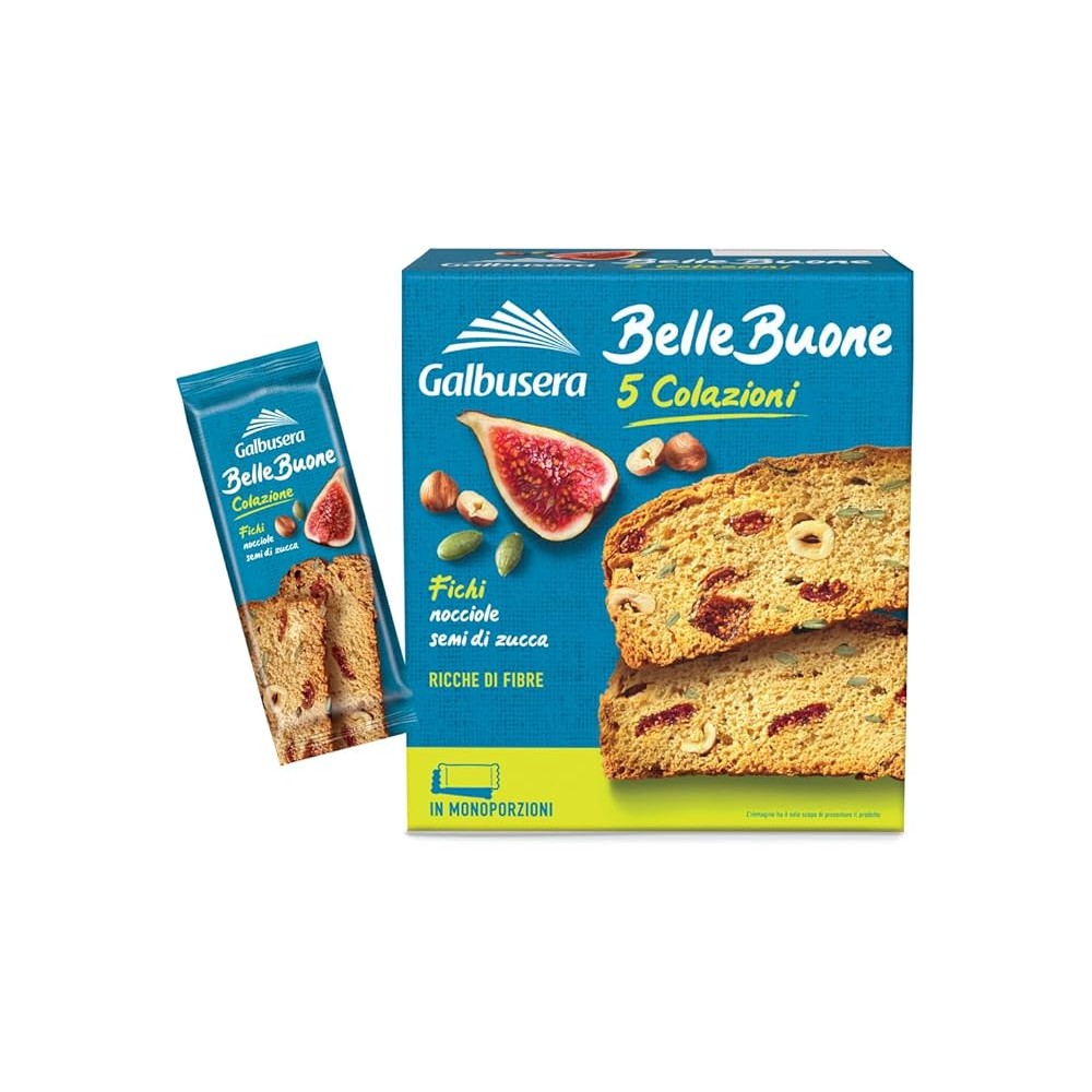 Galbusera BelleBuone 5 Colazioni Fette Spesse con Fichi, Nocciole e Semi di Zucca 200g 4 Confezioni]