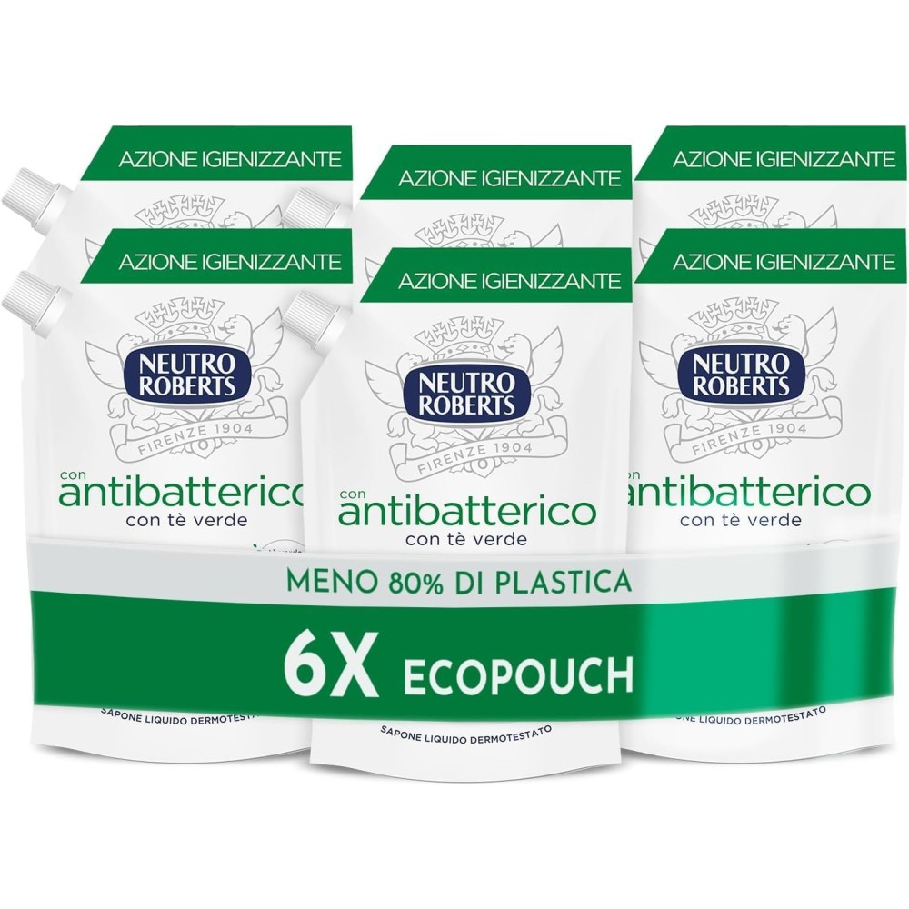Ecoricarica Neutro Roberts Sapone Liquido Ecopouch Antibatterico Té Verde 3 Pezzi da 400 ml