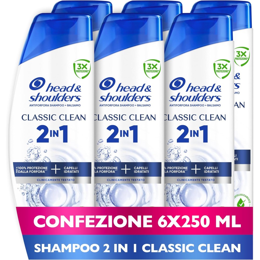 Head & Shoulders Shampoo e Balsamo Antiforfora 2in1 Classic Clean 6x250ml