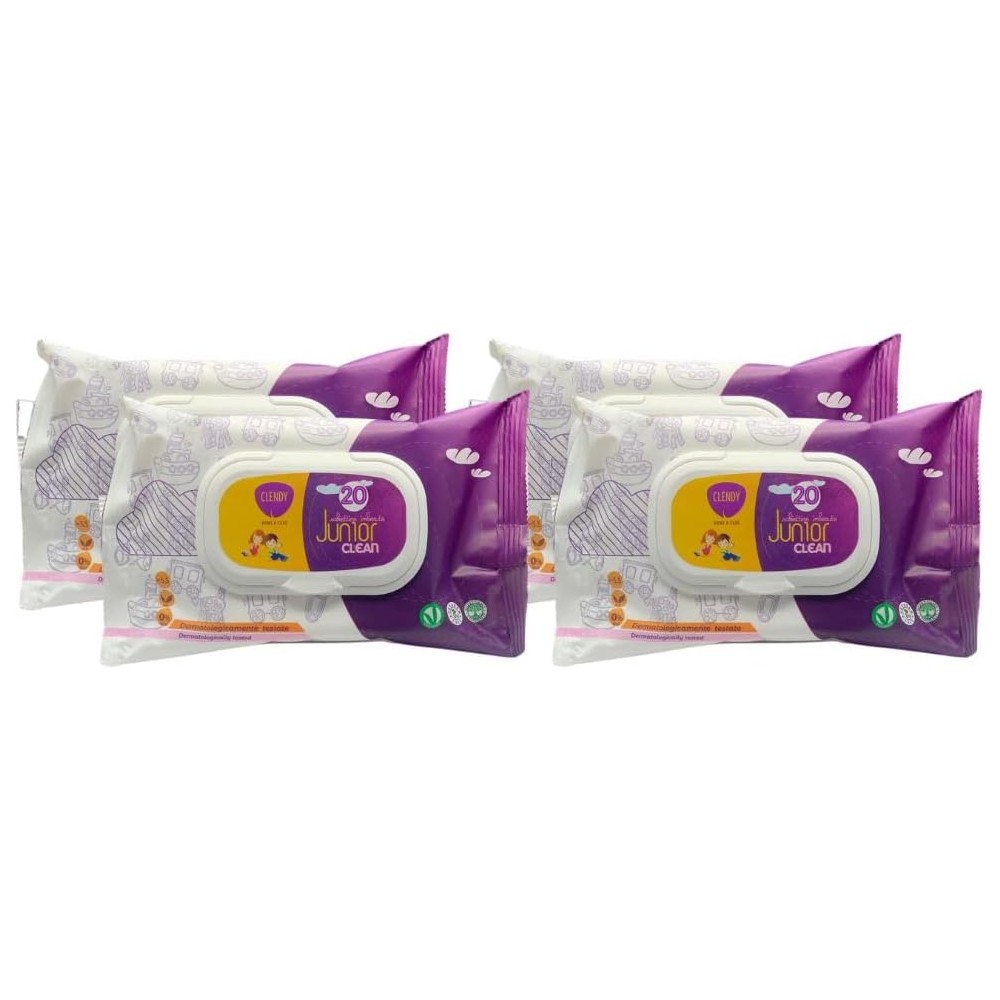 4 Salviette Imbevute Junior Clean Confezione da 20 Salviettine