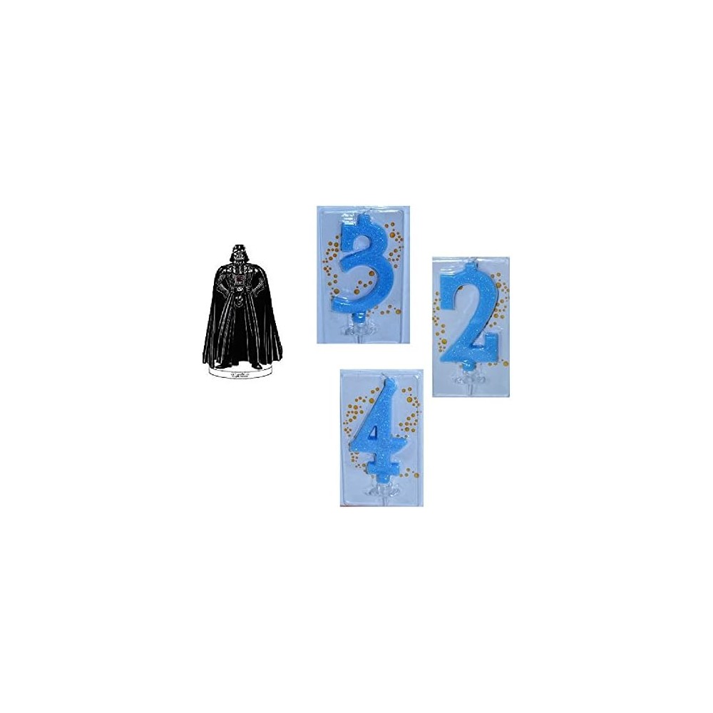 SET DECORAZIONE TORTA STAR WARS DART FENER + CANDELINA NUMERALE CELESTE A SCELTA