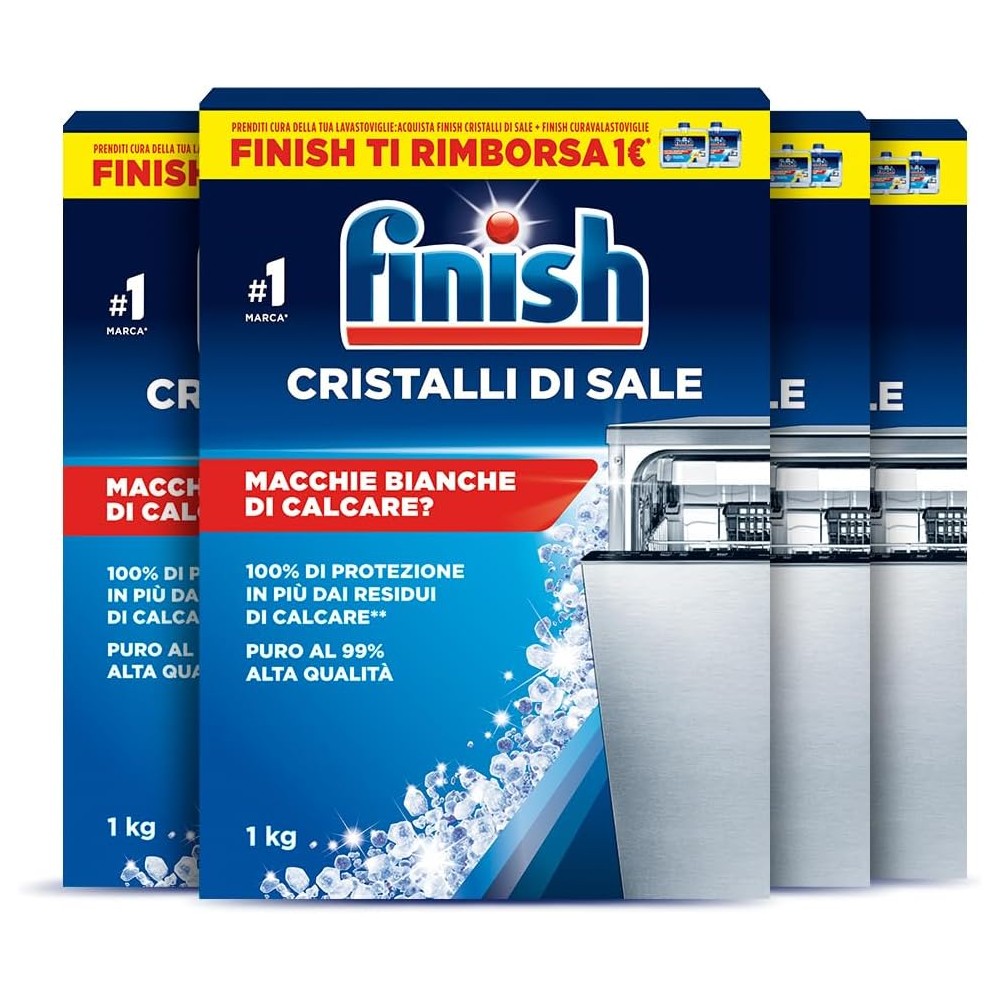 Finish Sale per lavastoviglie, Additivo per Lavastoviglie , 4 Confezioni da 1000 gr