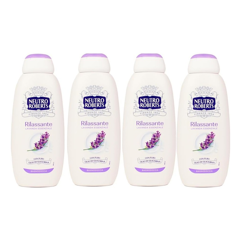 Neutro Roberts Bagnodoccia Rilassante alla Lavanda Essenziale, Set di 4, 450 ml