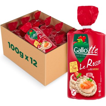 Riso Gallo Gallotte Le Rosse, Gallette con Riso Integrale Senza Glutine, 12 x 100gr