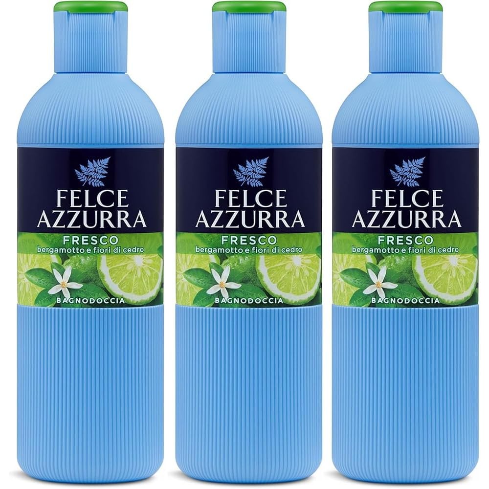 Felce Azzurra Fresco Bagnoschiuma, Bergamotto e Fiori di Cedro, Set di 3 Flaconi da 650ml