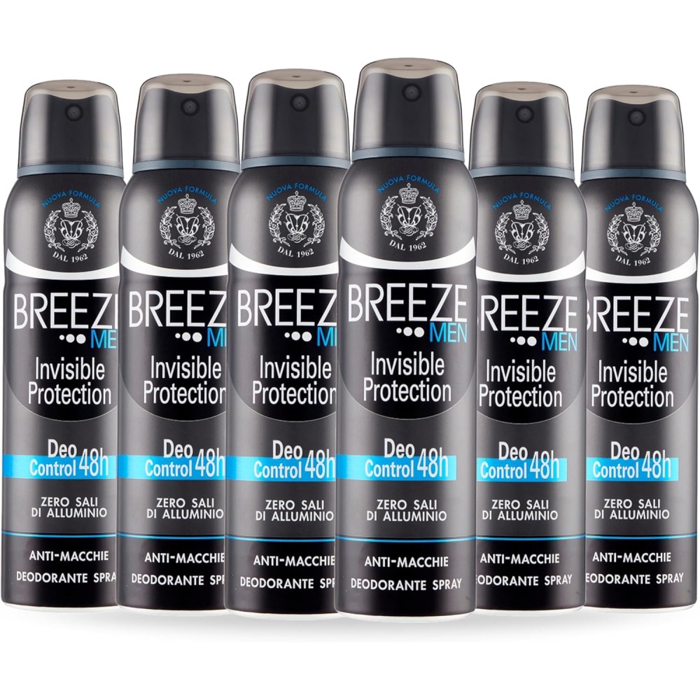 BREEZE | Deodorante Spray Invisible Protection, Breeze Men, 6x150 ml
