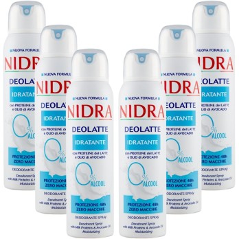 NIDRA | Deolatte Spray Idratante, 6x150 ml Con Proteine del Latte e Olio di Avocado,
