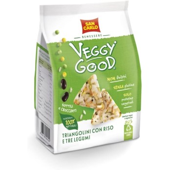 8X San Carlo Benessere Veggy Good Mini Gallette a Forma di Triangolini con Riso e Tre Legumi 65g - Snack Vegano e Senza Glutine