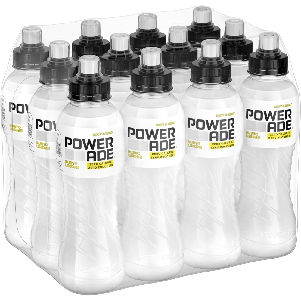 Powerade Body e Mind Bevande Energetica per Sportivi al Gusto Limone Senza Zuccheri e Calorie 500ml 12 Bottiglie