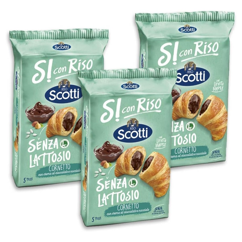 3X Scotti Si con Riso Cornetto con Crema al Cioccolato e Nocciole Senza Lattosio 240g