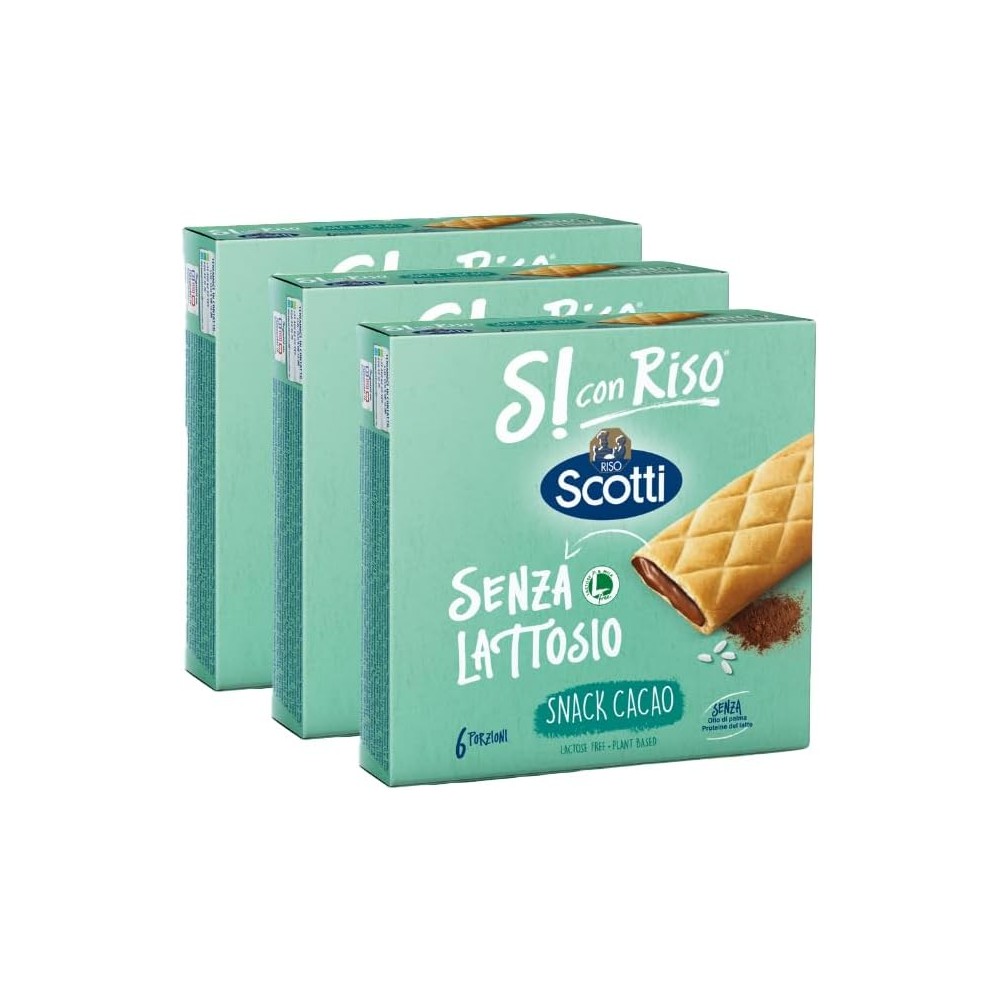 3X Scotti Barretta Snack con Farina di Riso e Ripieno al Cacao Senza Lattosio (Lactose Free) 150gr