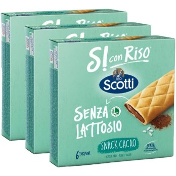 3X Scotti Barretta Snack con Farina di Riso e Ripieno al Cacao Senza Lattosio (Lactose Free) 150gr