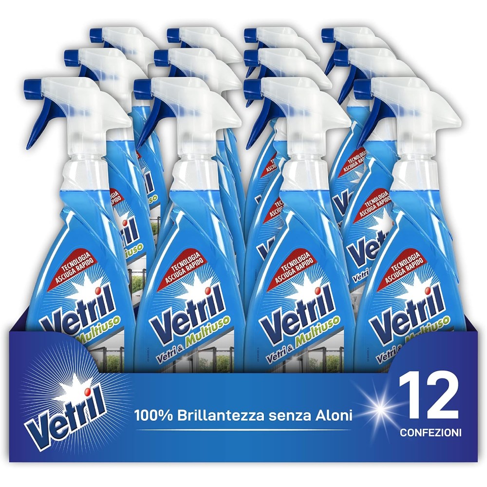 2 Vetril - Detergente Spray Vetri e Multiuso con Ammoniaca 650 ml