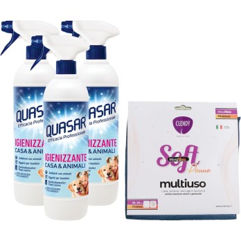 2 x Quasar Detergente, IGIENIZZANTE CASA & ANIMALI 580ml Panno Microfibra SOFT
