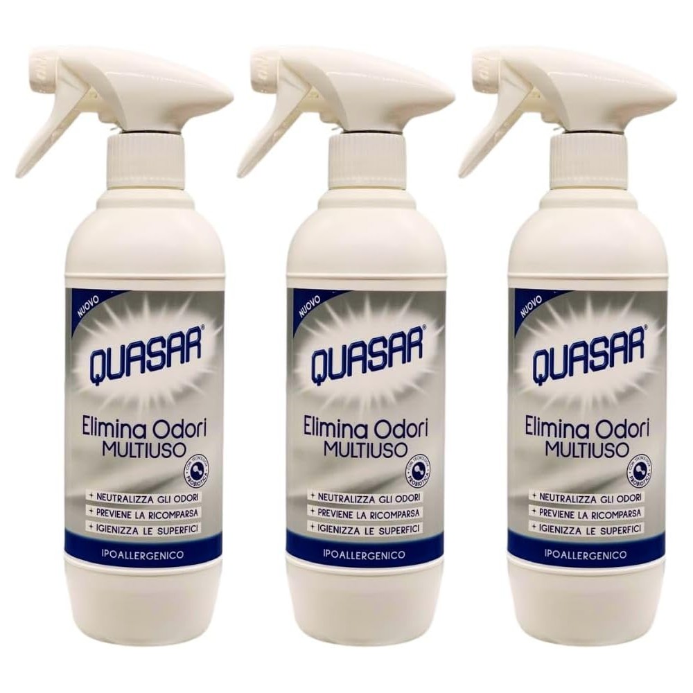 Quasar Elima Odori Multiuso, Neutralizza, Previene e Igienizza le Superfici 500ml (3 Unità)