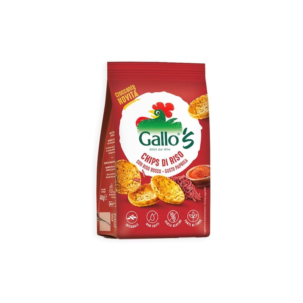 5 Gallo's Chips di Riso Integrale e Riso Rosso Integrale al Gusto di Paprika Senza Glutine (Gluten Free) 40g
