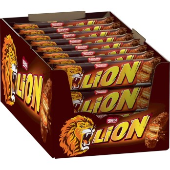 Nestlé Lion Trio Snack con Wafer Toffee e Cereali Ricoperti di Cioccolato al Latte, Confezione da 24 Snack da 42 g