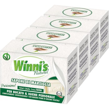 4 Saponette da 250g Winni's Naturel Sapone di Marsiglia Purissimo Solido per Bucato e Igiene Personale