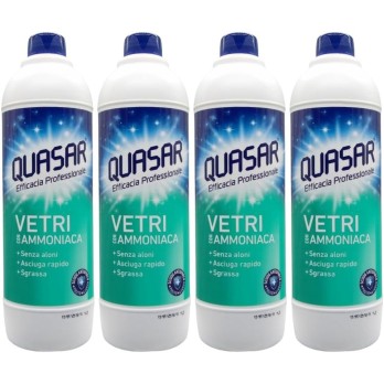 Quasar VETRI con AMMONIACA 580ml + Panno In Microfibra Multiuso SOFT 33x33 3 Ricariche + 1 Panno