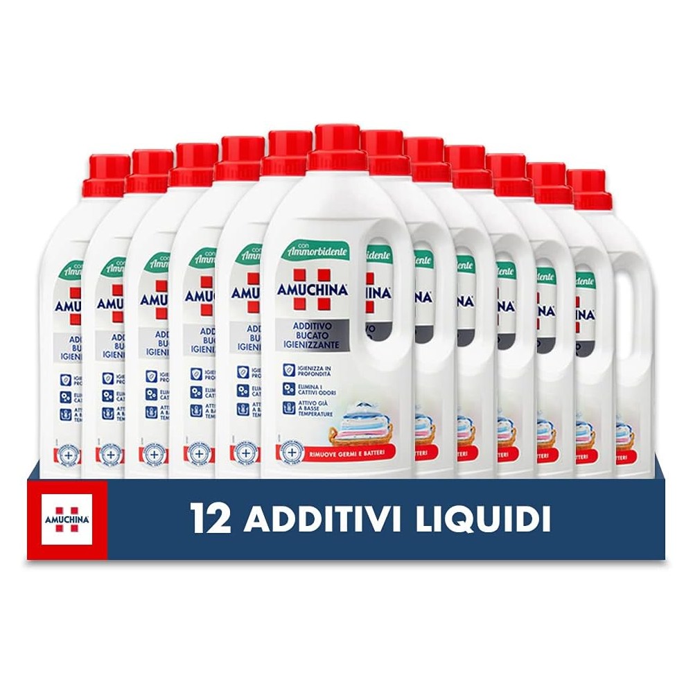 AMUCHINA Additivo Igienizzante Lavatrice Liquido con Ammorbidente 12 Flaconi da 1 LT