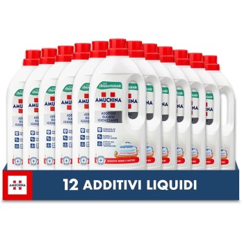 AMUCHINA Additivo Igienizzante Lavatrice Liquido con Ammorbidente 12 Flaconi da 1 LT