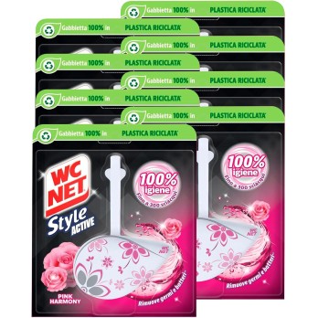 Wc Net - Tavoletta Style Active, Detergente Igienizzante Solido per WC Fragranza Pink Harmony 8 Pezzi