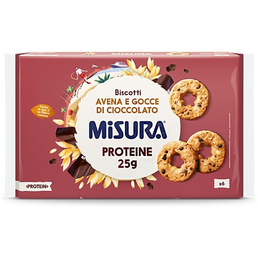 3 X Misura Protein Biscotti Frollini con Gocce di Cioccolato e Fiocchi d'Avena Ricchi di Proteine 260g